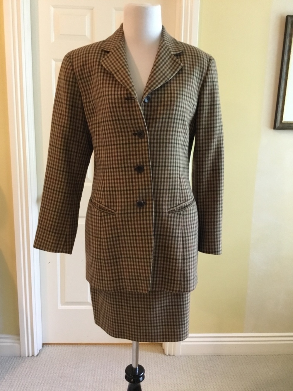 Emanuel Ungaro Vintage Wool & Cashmere Houndstooth Skirt Suit